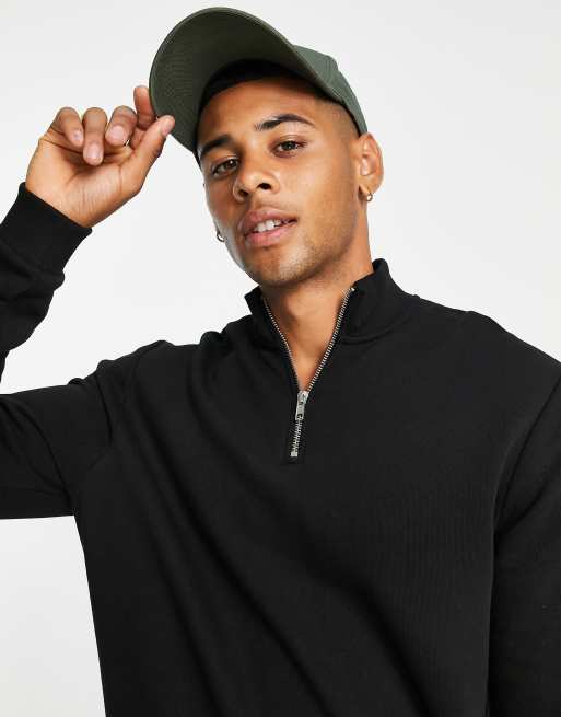 ASOS DESIGN - Felpa nera con zip corta