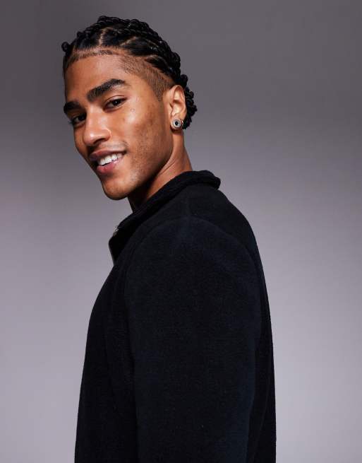 ASOS DESIGN - Felpa nera in pile con zip corta e collo a imbuto, 4 di 5