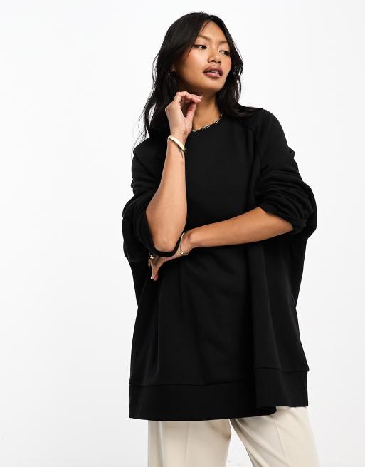 ASOS DESIGN - Felpa nera oversize con dettagli raglan