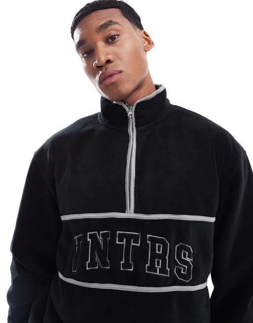 ASOS DESIGN - Felpa nera squadrata oversize con zip corta e profili tono su tono