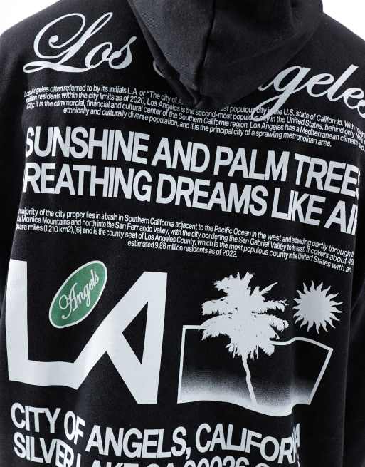 ASOS DESIGN - Felpa nero slavato oversize con cappuccio e stampa “Los Angeles”, 2 di 4