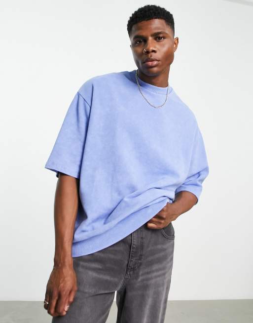 ASOS DESIGN - Felpa oversize a maniche corte lavaggio acido blu