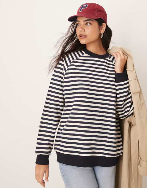 ASOS DESIGN - Felpa oversize a maniche lunghe blu navy a righe e a coste - view 1