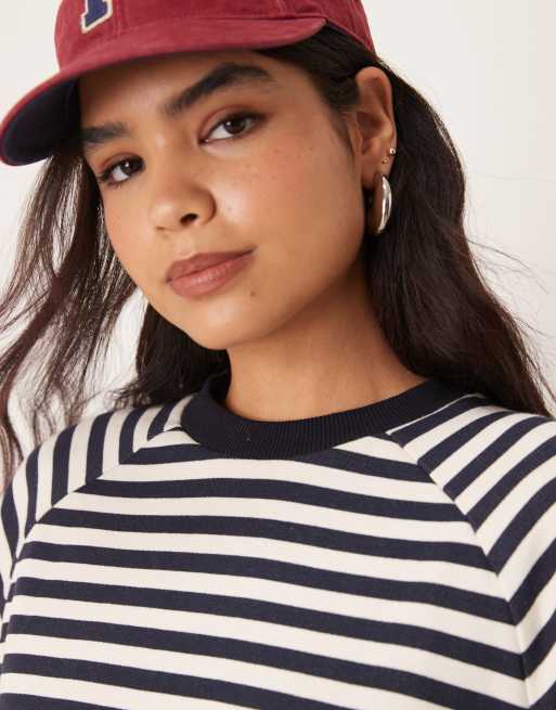ASOS DESIGN - Felpa oversize a maniche lunghe blu navy a righe e a coste, 2 di 4