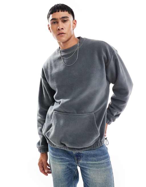 ASOS DESIGN - Felpa oversize antracite in pile con fermacorda