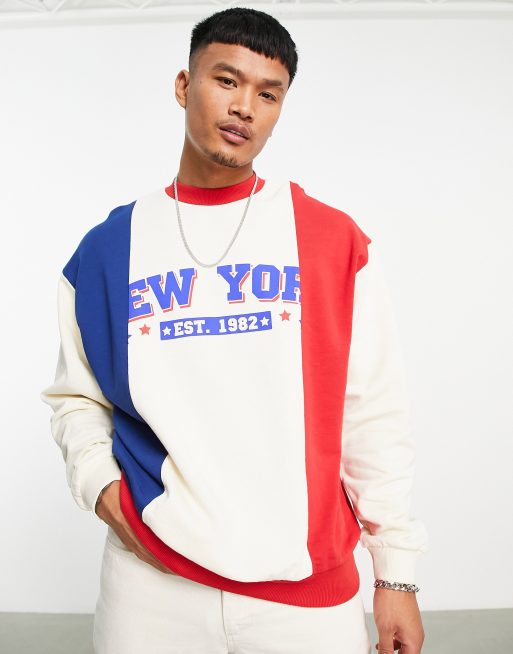 ASOS DESIGN - Felpa oversize beige colorblock con design stile college