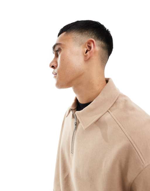 ASOS DESIGN - Felpa oversize beige con colletto e zip, 4 di 4