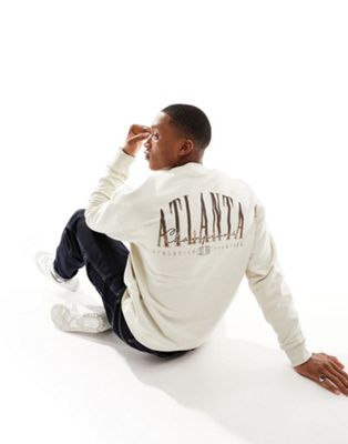 ASOS DESIGN oversized sweatshirt in beige with Atlanta city front & back print - ASOS Price Checker