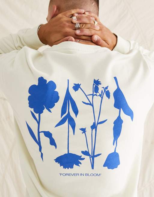 ASOS DESIGN - Felpa oversize beige con stampa di fiore sul retro