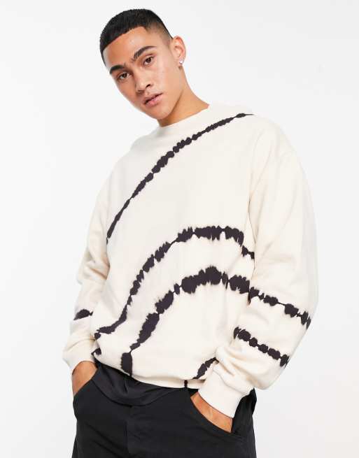 ASOS DESIGN - Felpa oversize beige e nero a righe tie-dye