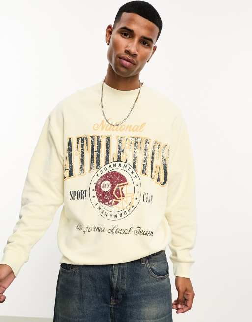 ASOS DESIGN - Felpa oversize beige slavato con stampa stile college, 4 di 4