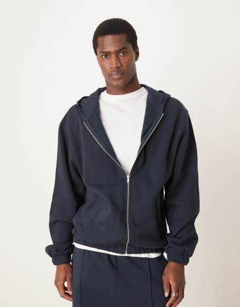 ASOS DESIGN - Felpa oversize blu navy con cappuccio, zip e cuciture a vista - view 1