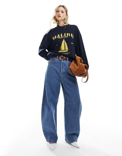 ASOS DESIGN - Felpa oversize blu navy con grafica di yacht e scritta "Malibù", 2 di 4