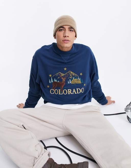 ASOS DESIGN - Felpa oversize blu navy con ricamo vintage 