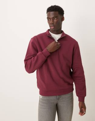 ASOS DESIGN - Felpa oversize bordeaux con zip corta