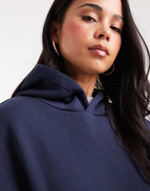 ASOS DESIGN - Felpa oversize color blu navy con cappuccio e retro spazzolato, 3 di 4