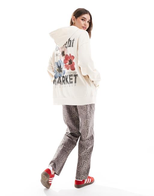 ASOS DESIGN - Felpa oversize color crema con cappuccio e stampa di fiori