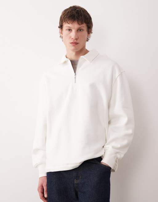 ASOS DESIGN - Felpa oversize color crema con colletto e zip