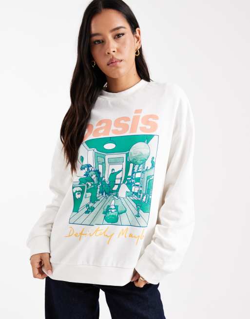 ASOS DESIGN - Felpa oversize color crema con grafica Oasis 