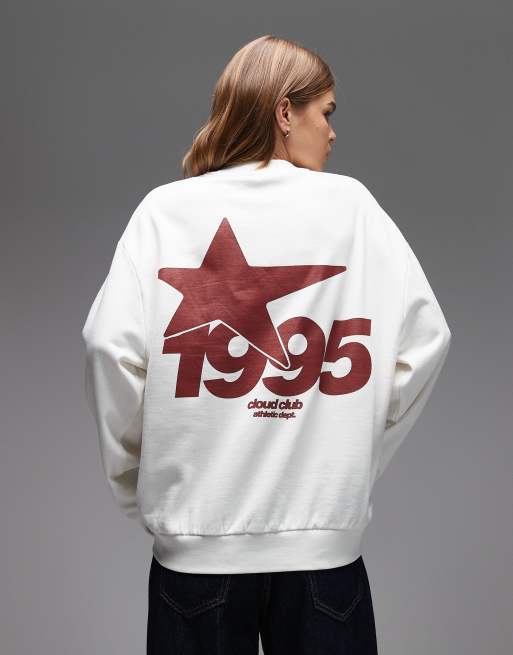 ASOS DESIGN - Felpa oversize color crema con stampa sportiva 1995