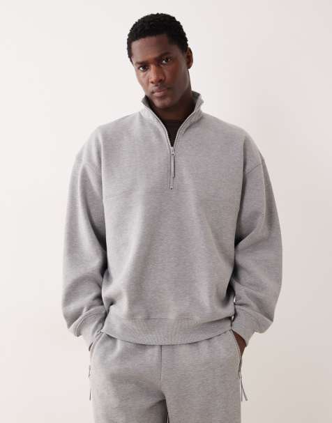 ASOS DESIGN - Felpa oversize color grigio mélange con zip corta in coordinato - view 1