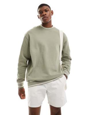 ASOS DESIGN - Felpa oversize color pietra con profili a contrasto