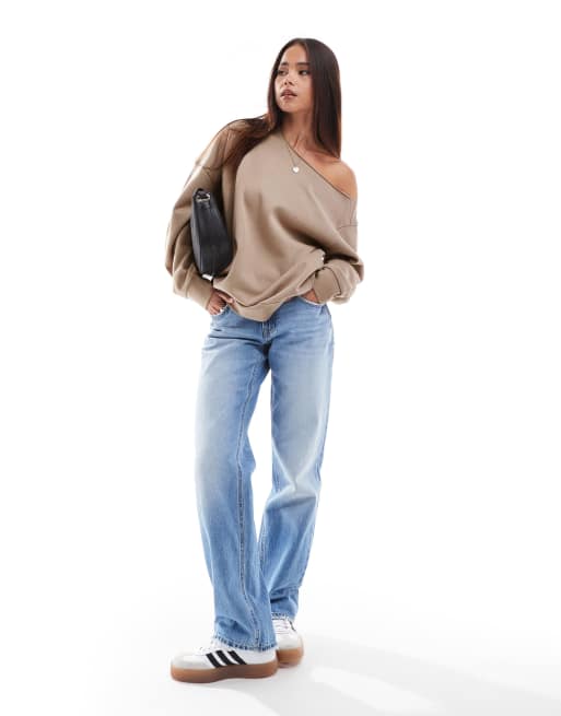 ASOS DESIGN - Felpa oversize color visone con spalle scoperte