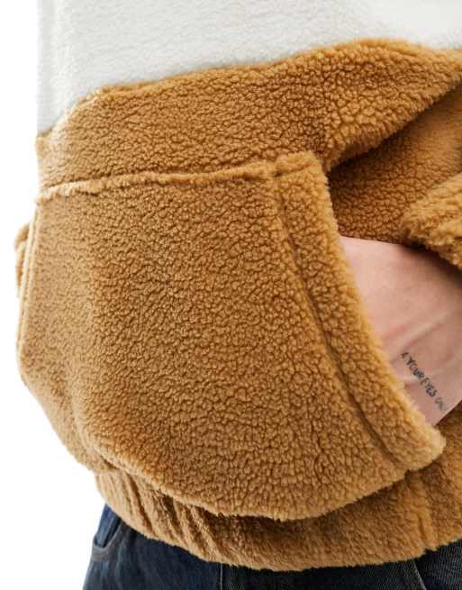 ASOS DESIGN Felpa oversize colorblock in pile borg con zip corta
