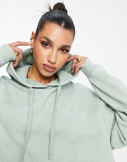 ASOS DESIGN - Felpa oversize con cappuccio color salvia slavato