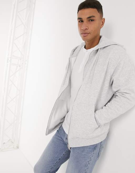 ASOS DESIGN - Felpa oversize con cappuccio e zip bianco mélange