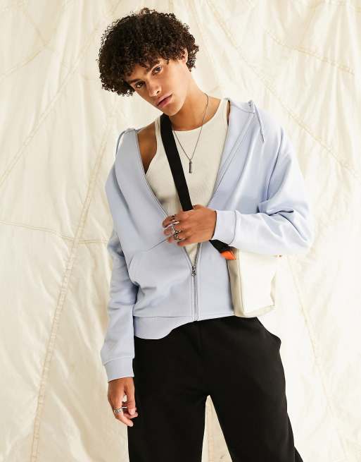 ASOS DESIGN - Felpa oversize con cappuccio e zip blu pastello
