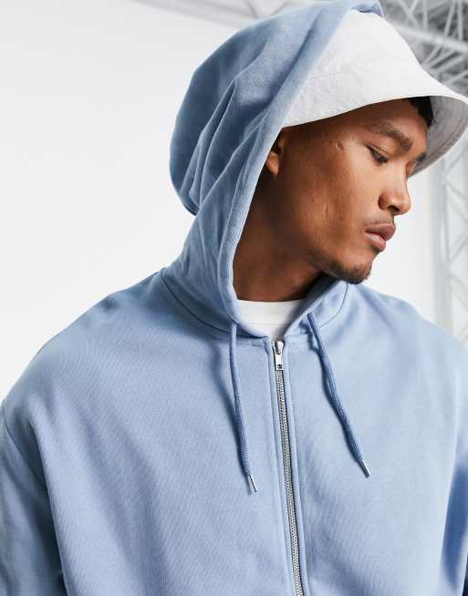 ASOS DESIGN - Felpa oversize con cappuccio e zip blu, 3 di 4