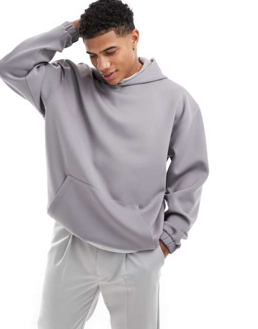ASOS DESIGN - Felpa oversize con cappuccio in tessuto scuba grigia