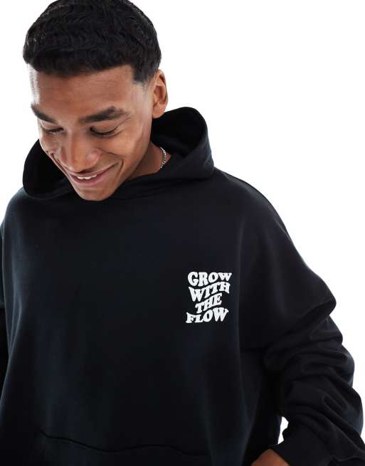 Asos Felpa Nera Cappuccio Retro ASOS DESIGN Felpa Oversize Con