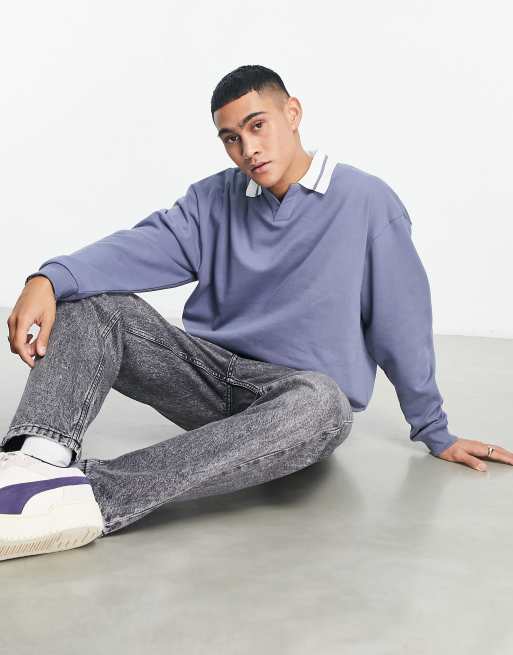ASOS DESIGN - Felpa oversize con righe a contrasto sul colletto blu