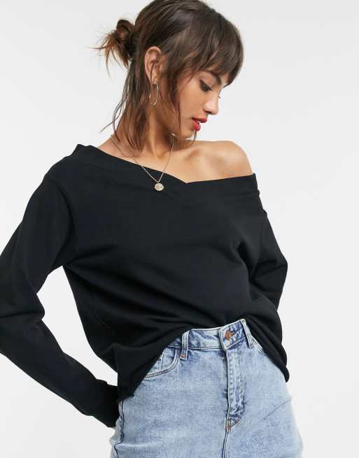 ASOS DESIGN - Felpa oversize con spalle scoperte nera