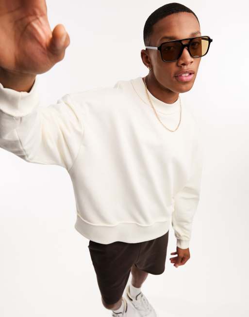 ASOS DESIGN - Felpa oversize corta bianco sporco