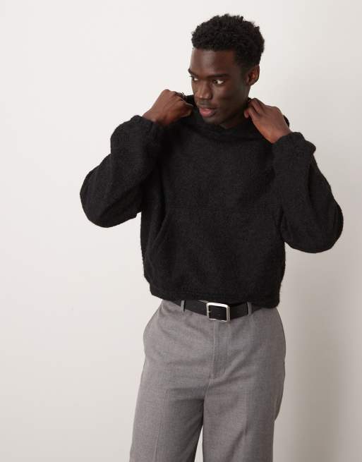 ASOS DESIGN - Felpa oversize corta con cappuccio in maglia soffice pesante nera, 2 di 4