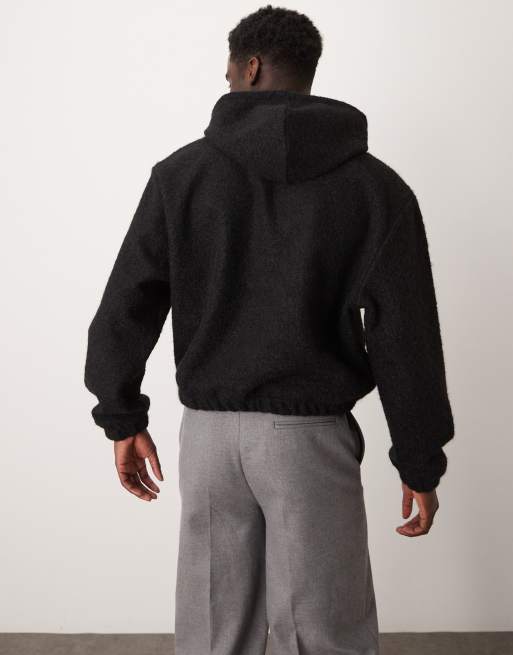 ASOS DESIGN - Felpa oversize corta con cappuccio in maglia soffice pesante nera, 3 di 4