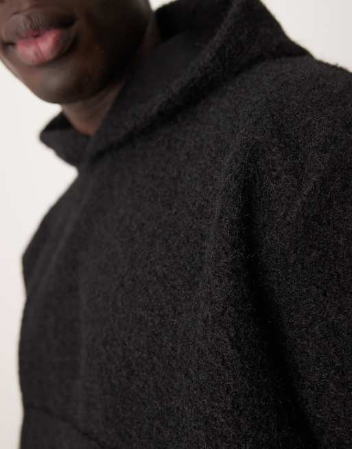 ASOS DESIGN - Felpa oversize corta con cappuccio in maglia soffice pesante nera, 4 di 4