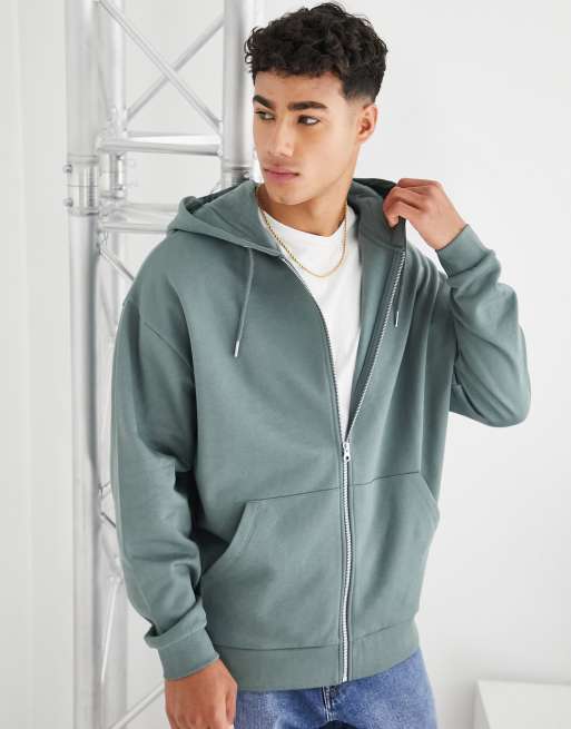 ASOS DESIGN - Felpa oversize grigia con cappuccio e zip