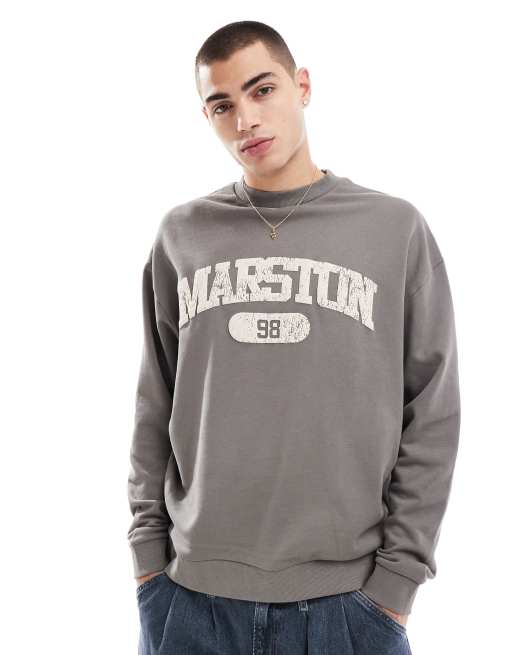 ASOS DESIGN - Felpa oversize grigia con stampa college