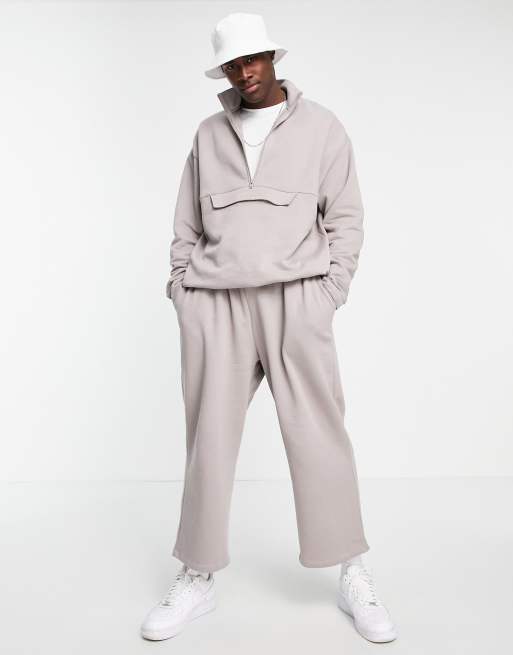 ASOS DESIGN - Felpa oversize grigia con zip corta in coordinato