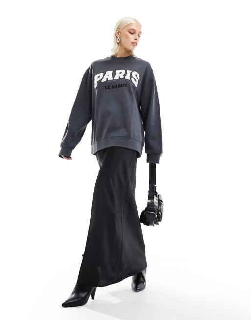ASOS DESIGN - Felpa oversize grigio antracite mélange con grafica "Paris", 2 di 4