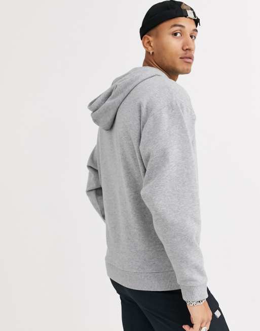 ASOS DESIGN - Felpa oversize grigio mélange con cappuccio con coulisse nera, 2 di 4