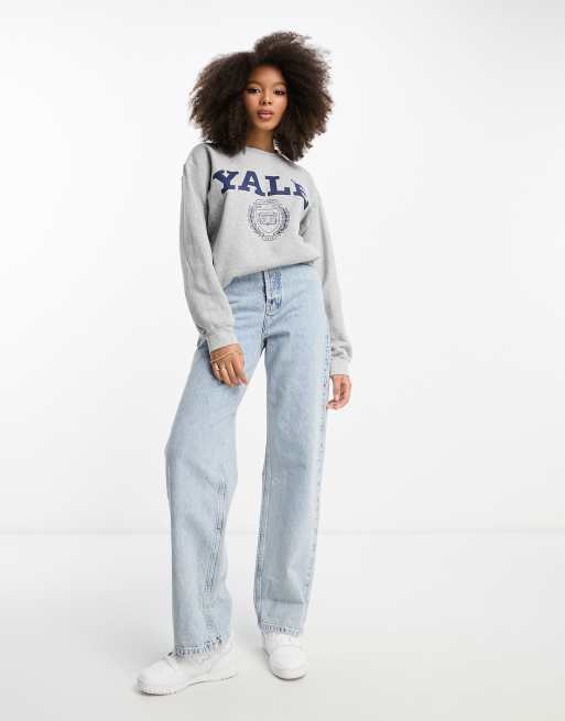 ASOS DESIGN - Felpa oversize grigio mélange con grafica su licenza "Yale", 4 di 4
