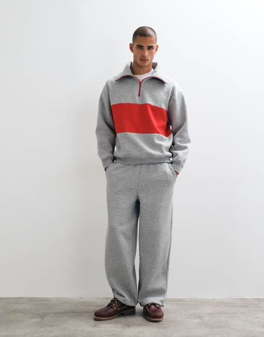 ASOS DESIGN - Felpa oversize grigio mélange con zip corta e pannello sul petto a contrasto, 3 di 5
