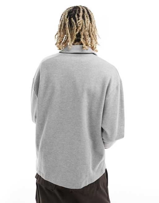 ASOS DESIGN - Felpa oversize grigio mélange con zip corta e tasche, 3 di 4