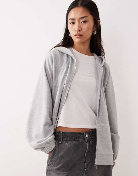 ASOS DESIGN - Felpa oversize grigio mélange morbidissima con cappuccio, maniche raglan e chiusura con zip - view 1