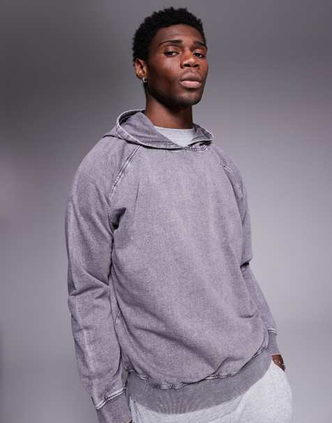 ASOS DESIGN - Felpa oversize grigio slavato con cappuccio e maniche raglan in coordinato - view 1